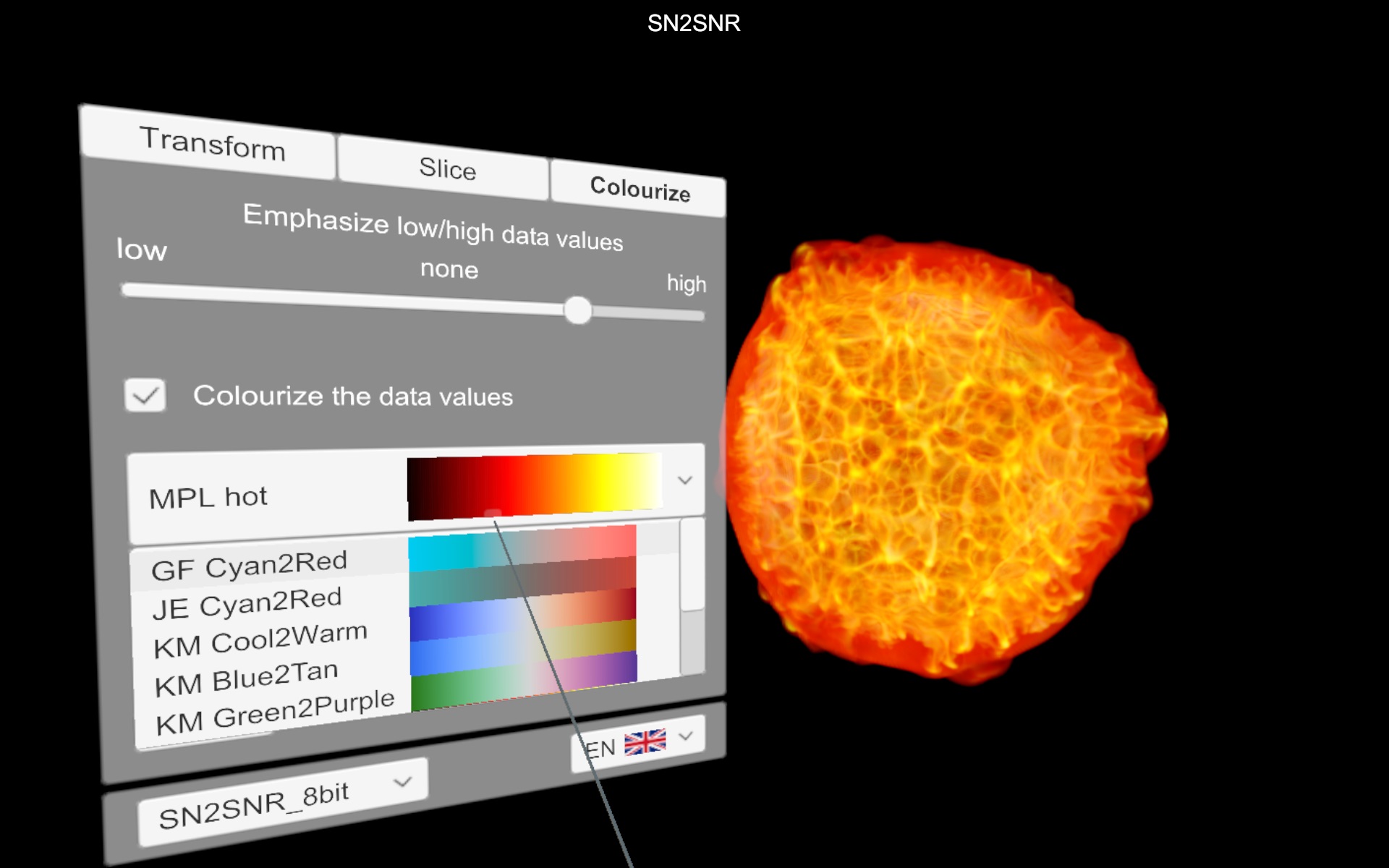 Screenshot of the Cube2 GUI and an SNR simulation.