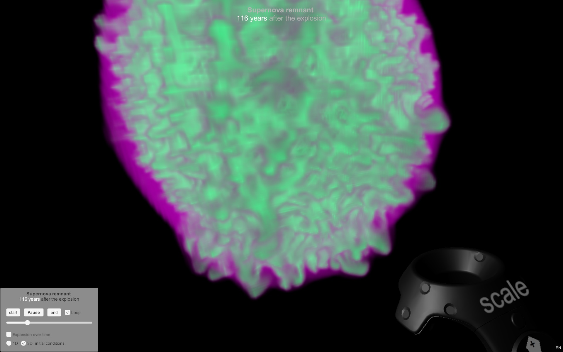 Screenshot of the SN2SNR VR experience.